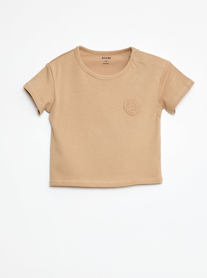 T-shirt en jersey avec ouverture pressionnée à l'épaule Beige - Kiabi