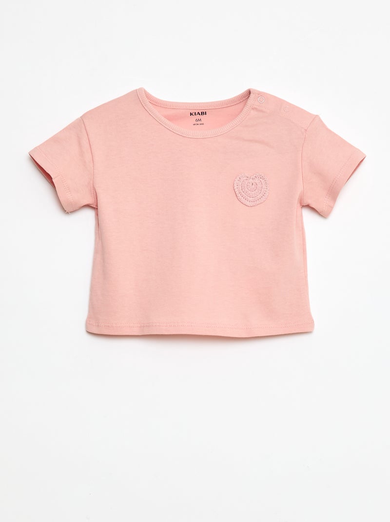 T-shirt en jersey avec ouverture pressionnée à l'épaule Rose - Kiabi