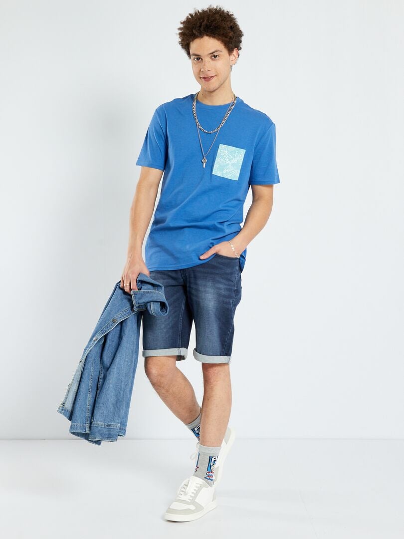 T-shirt en jersey avec poche imprimée Bleu - Kiabi
