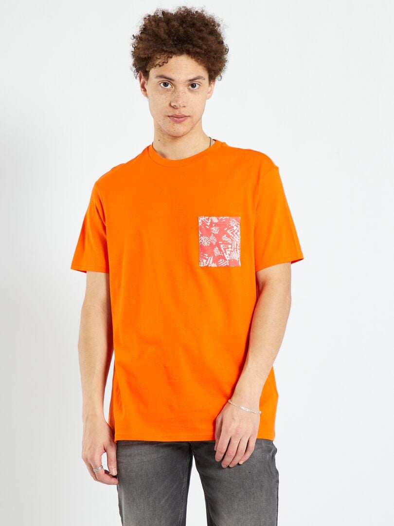 T-shirt en jersey avec poche imprimée Orange - Kiabi
