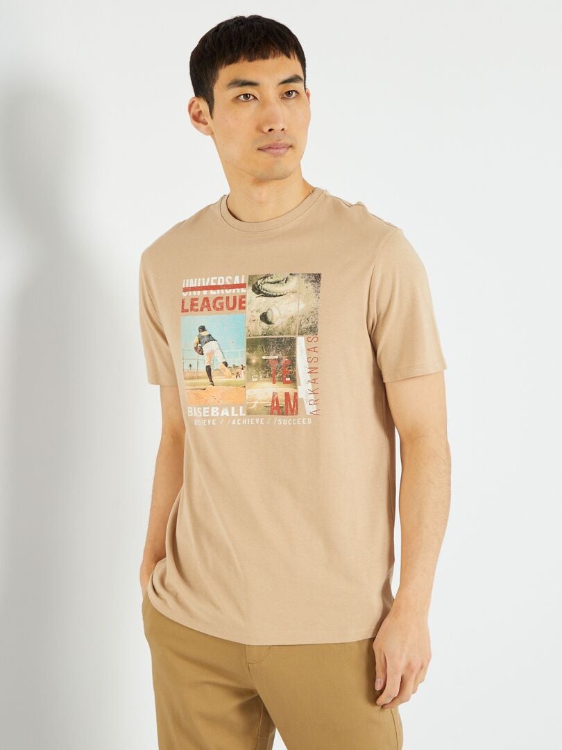 T-shirt en jersey avec print Beige foncé - Kiabi
