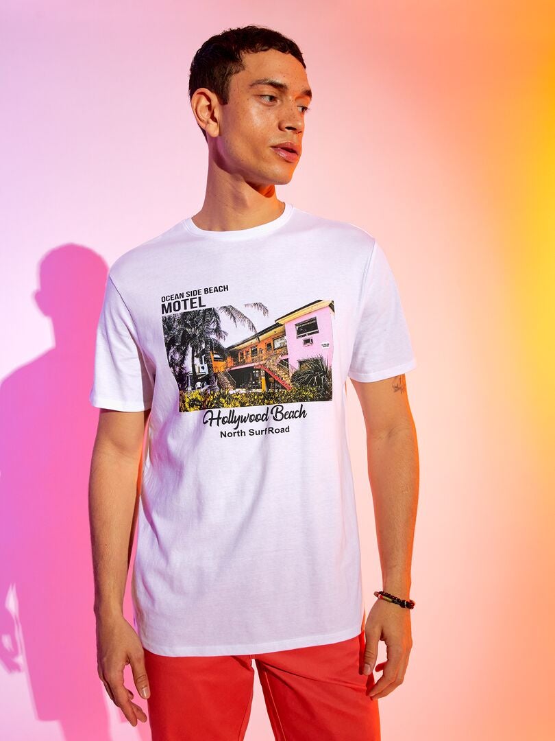 T-shirt en jersey avec print Blanc 'motel' - Kiabi