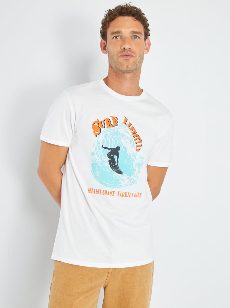 T-shirt en jersey avec print Blanc ''surf' - Kiabi