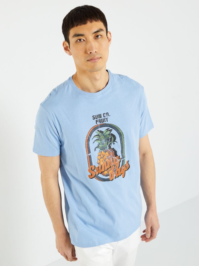 T-shirt en jersey avec print Bleu ciel 'fruit' - Kiabi