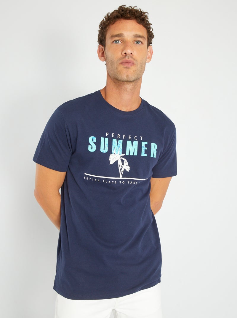 T-shirt en jersey avec print Bleu marine 'perfect summer' - Kiabi