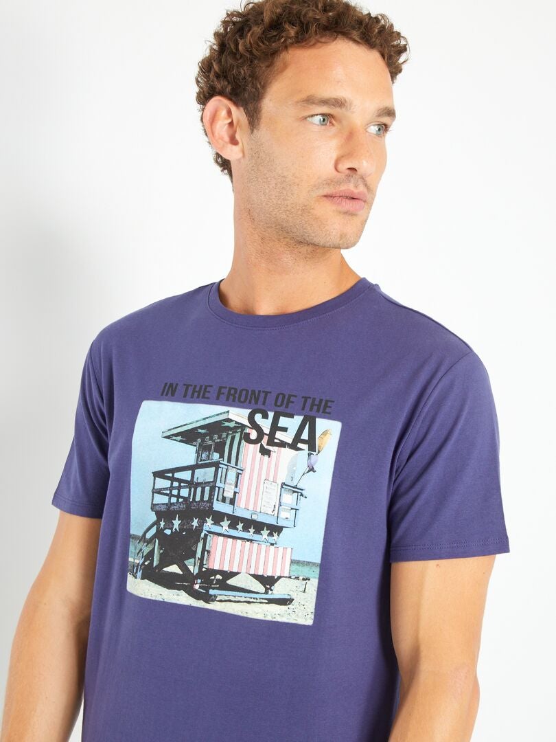 T-shirt en jersey avec print Bleu marine 'Sea' - Kiabi