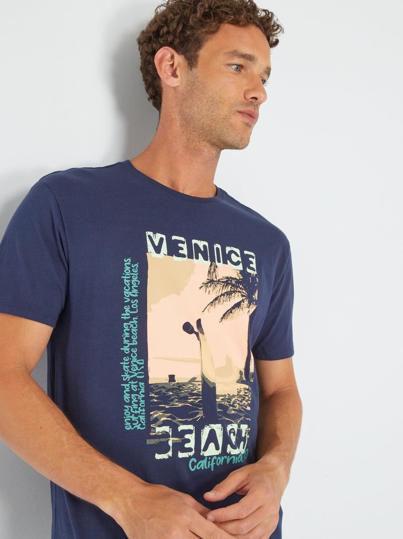 T-shirt en jersey avec print Bleu marine 'venice' - Kiabi