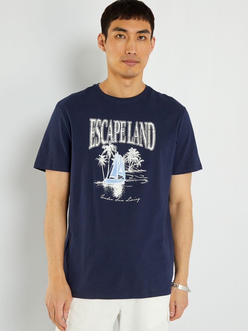 T-shirt en jersey avec print Bleu marine - Kiabi