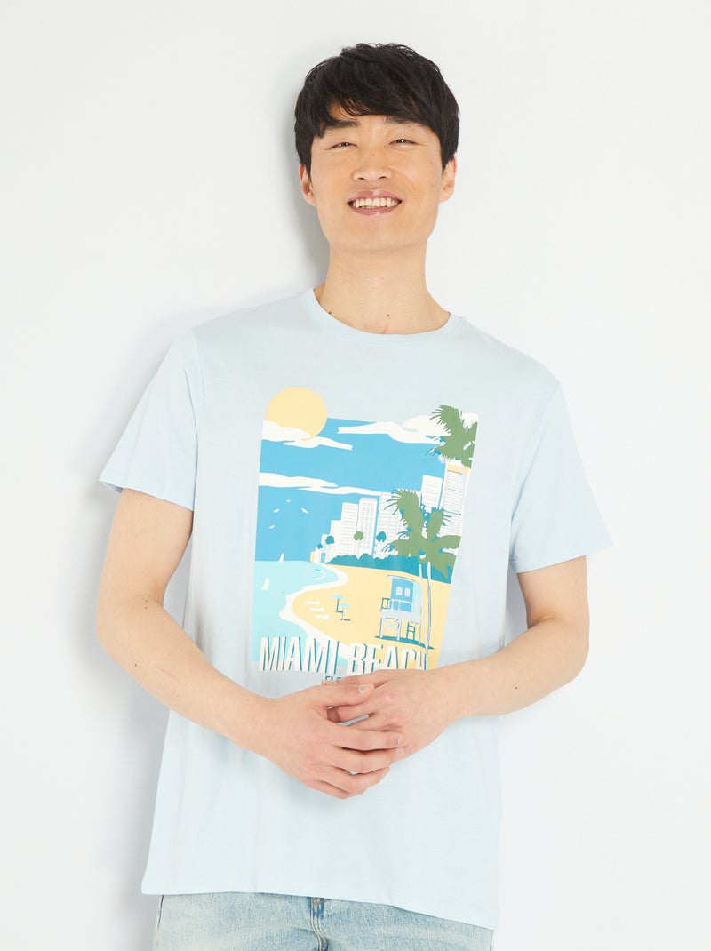 T-shirt en jersey avec print Bleu 'Miami beach' - Kiabi