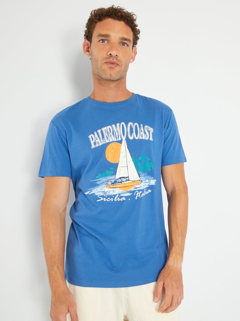 T-shirt en jersey avec print Bleu 'palermo' - Kiabi