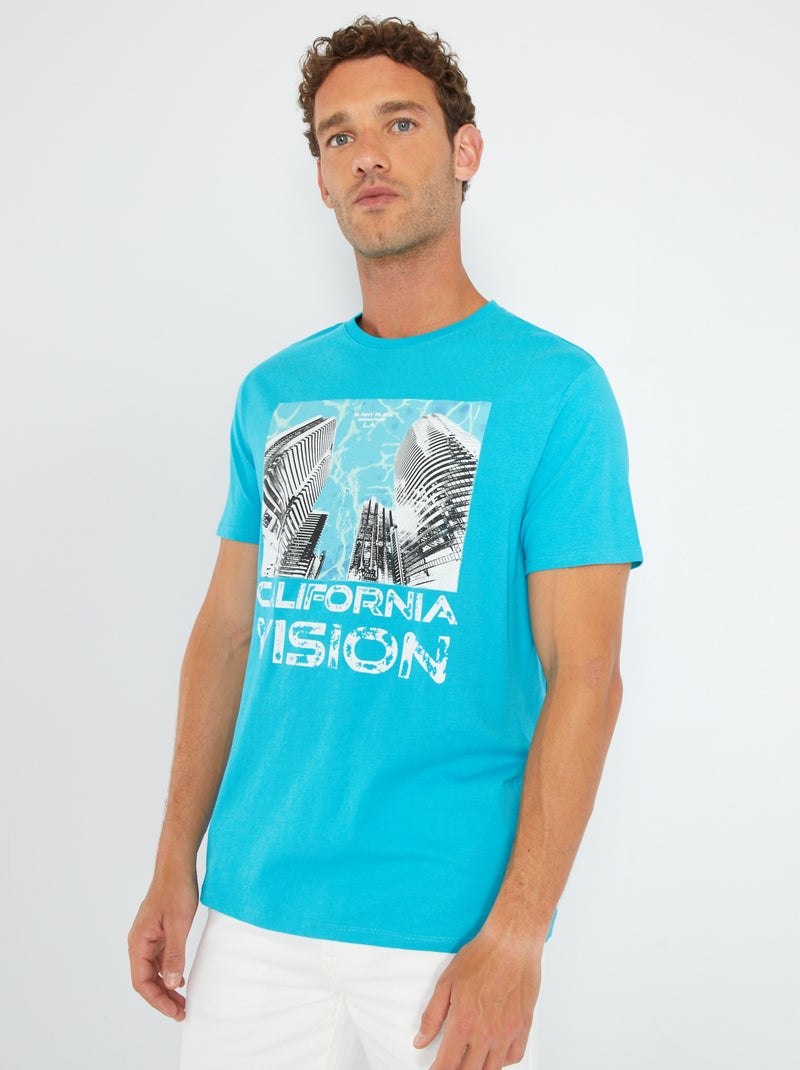 T-shirt en jersey avec print Bleu turquoise - Kiabi