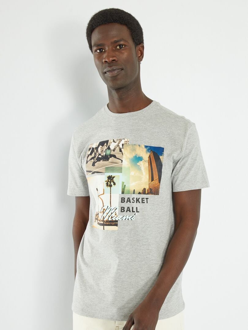T-shirt en jersey avec print Gris 'basket' - Kiabi