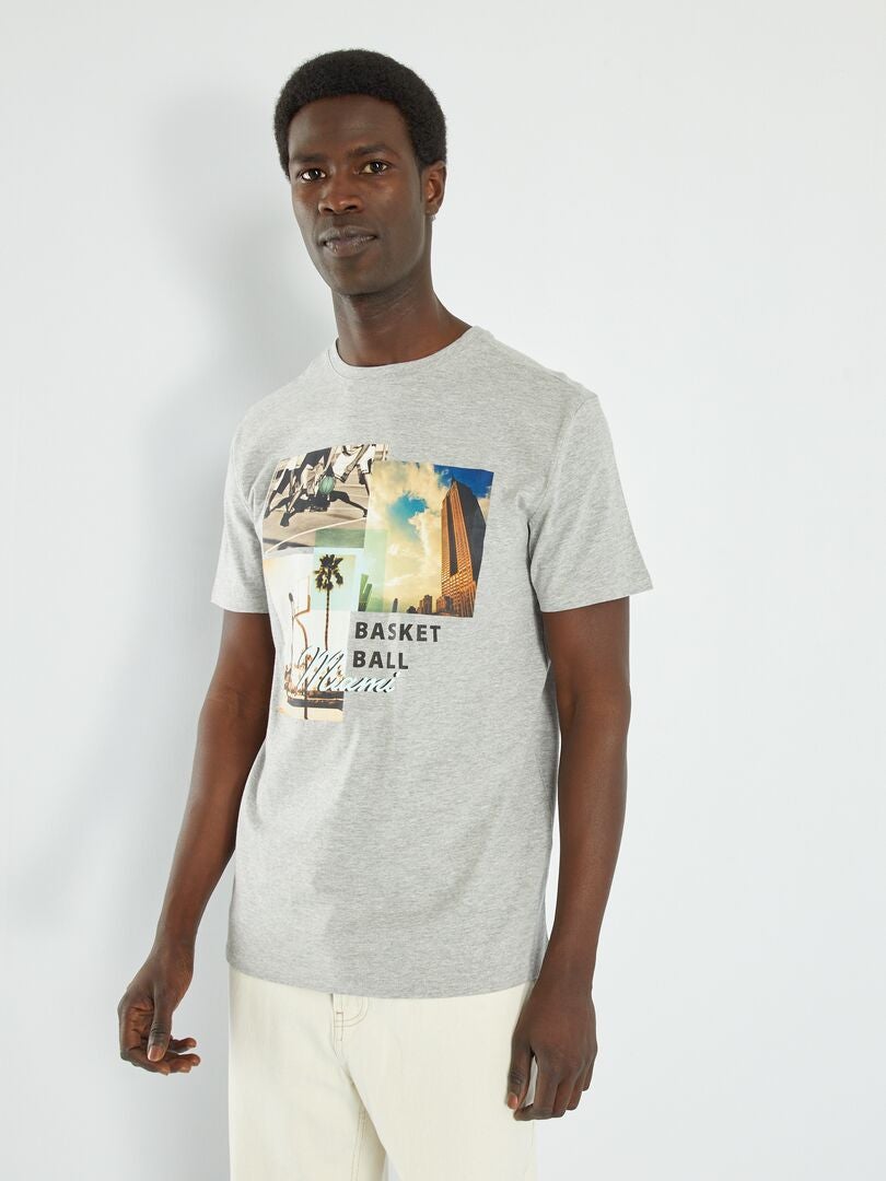 T-shirt en jersey avec print Gris 'basket' - Kiabi