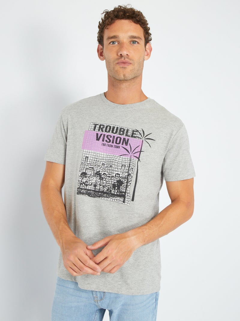 T-shirt en jersey avec print Gris 'Trouble vision' - Kiabi