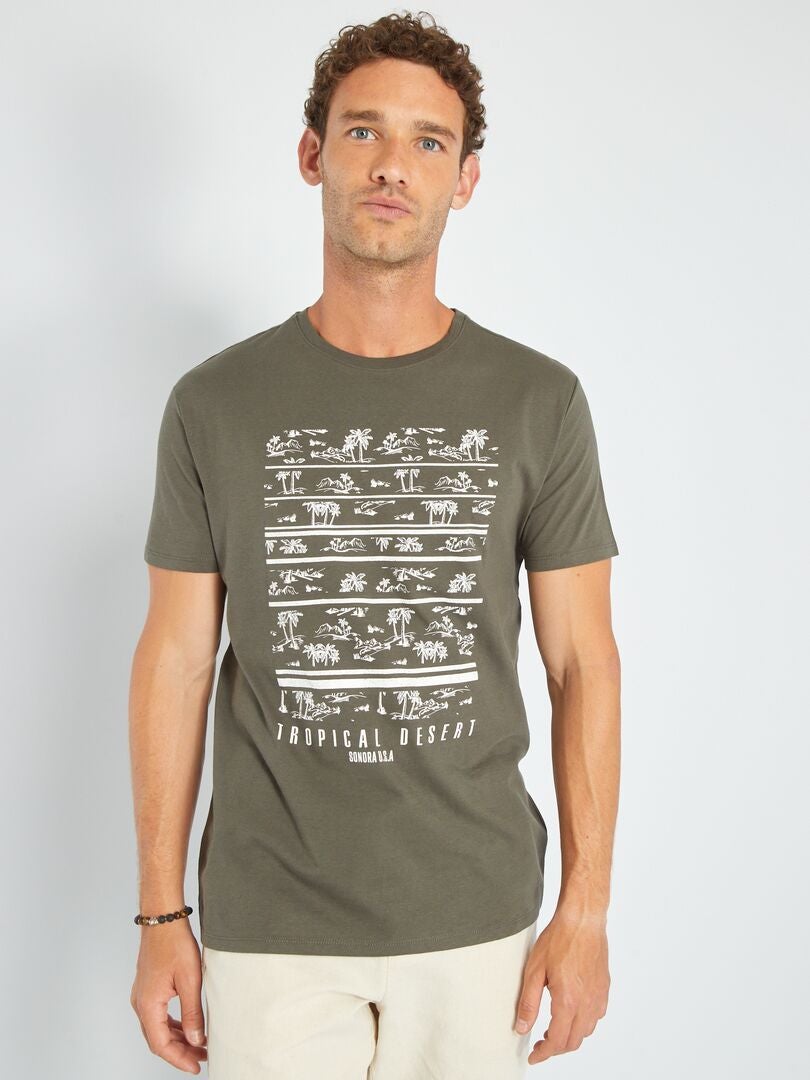 T-shirt en jersey avec print Kaki 'tropical desert' - Kiabi