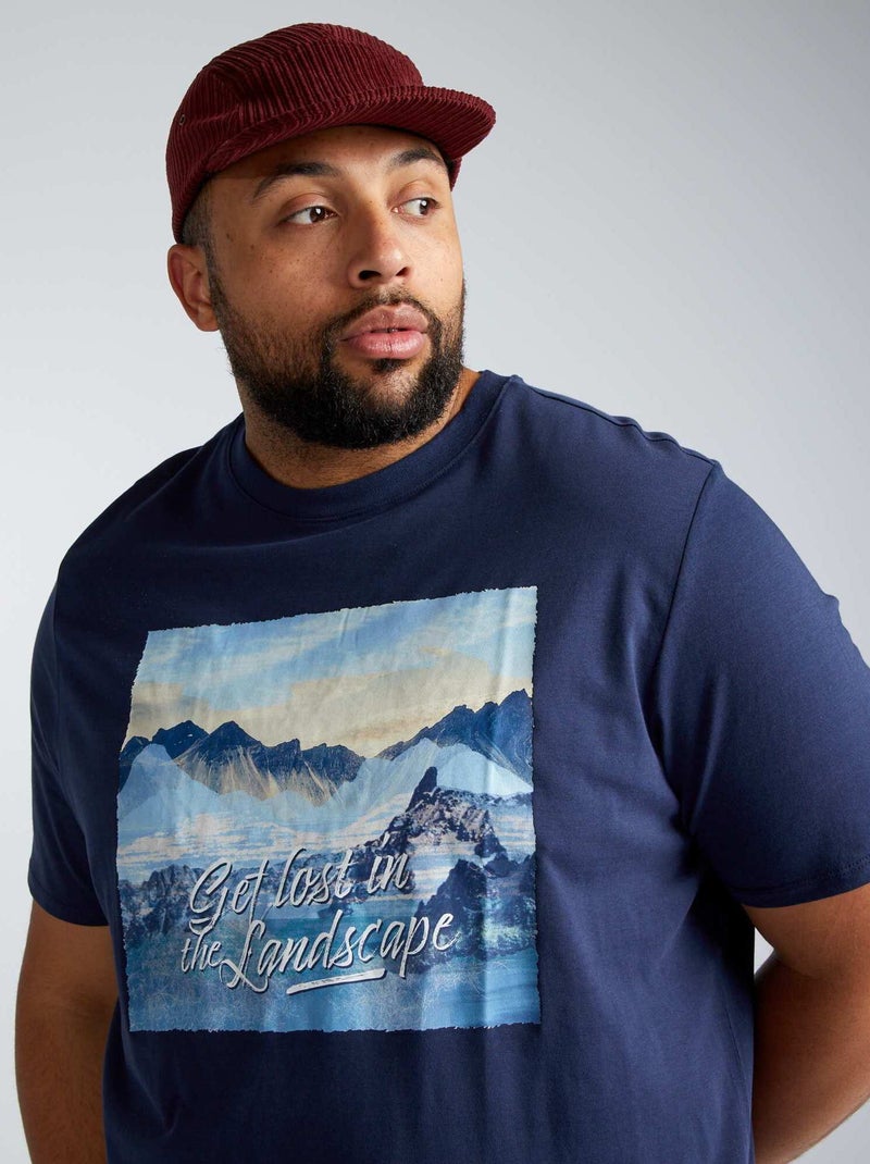 T-shirt en jersey avec print placé devant Bleu marine - Kiabi
