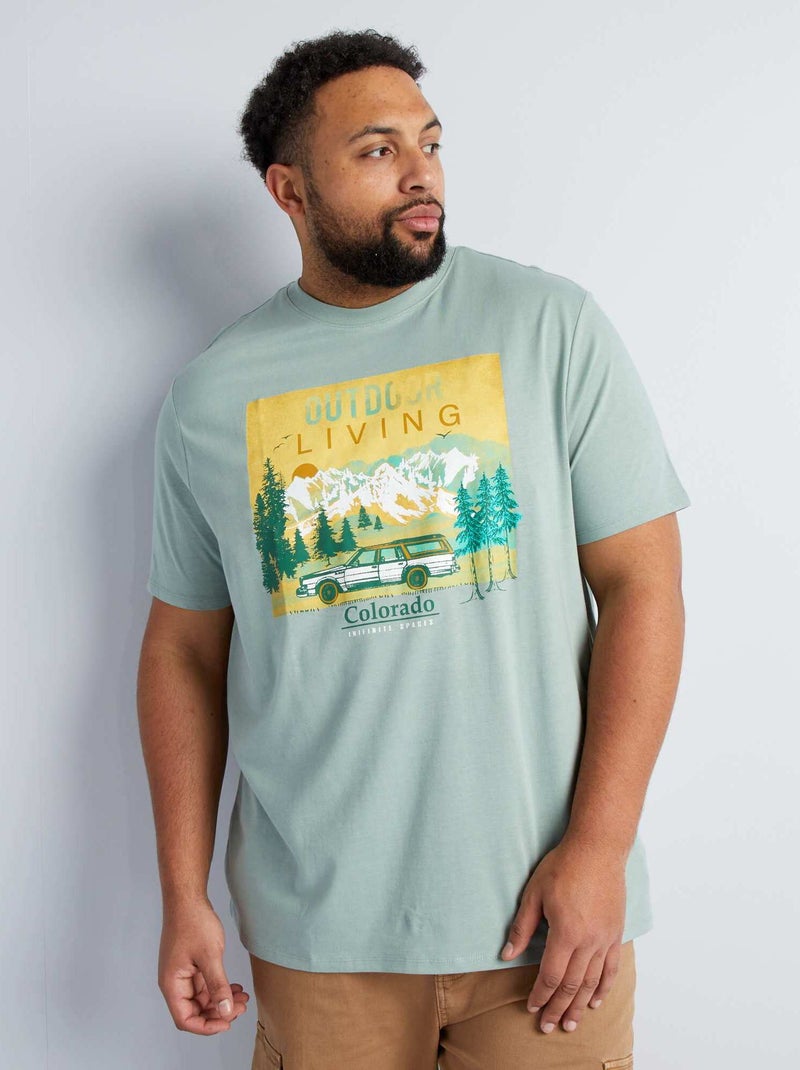 T-shirt en jersey avec print placé devant Vert - Kiabi