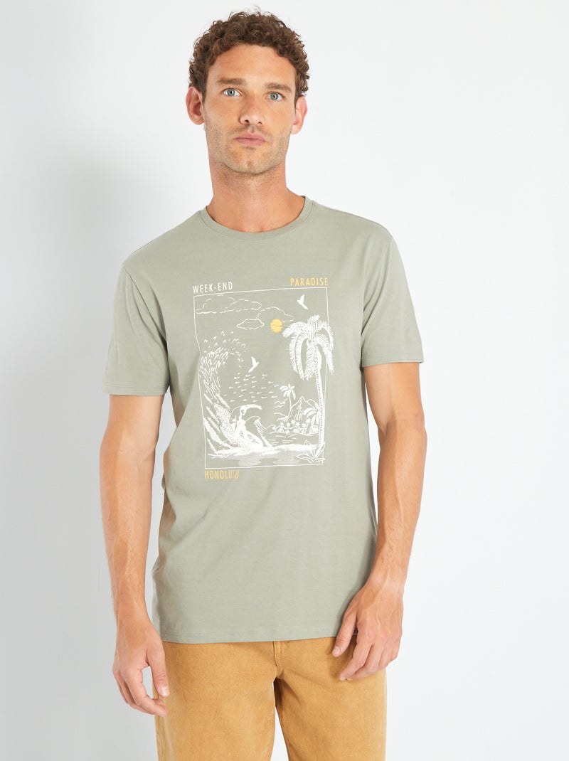 T-shirt en jersey avec print Vert 'Honolulu' - Kiabi