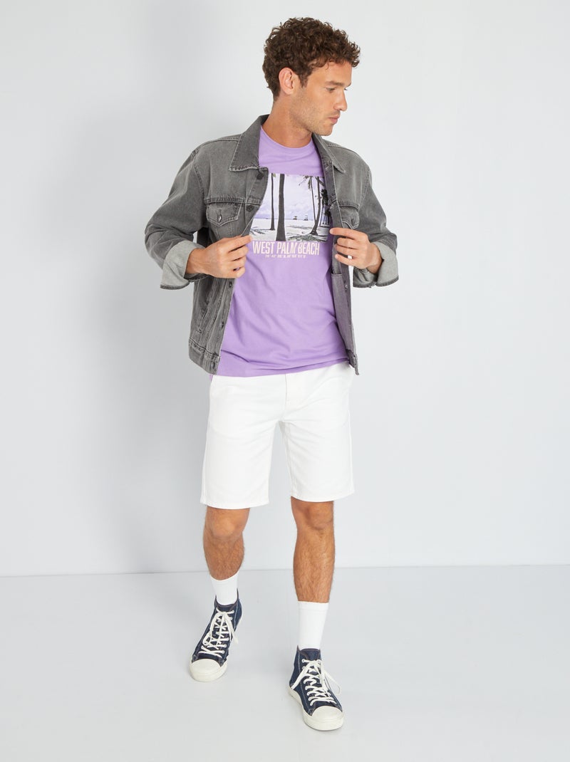 T-shirt en jersey avec print Violet 'Palm Beach' - Kiabi