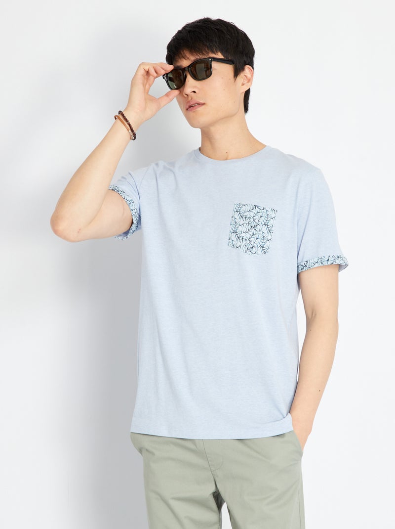 T-shirt en jersey avec revers fantaisie Bleu ciel - Kiabi
