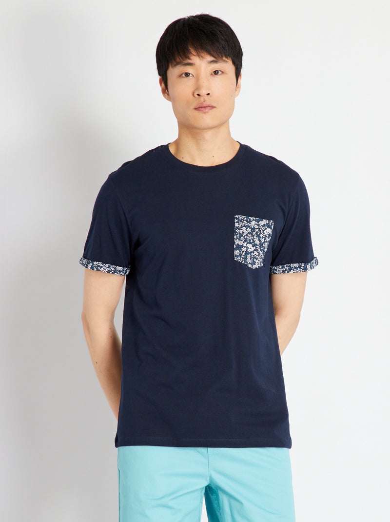 T-shirt en jersey avec revers fantaisie bleu marine - Kiabi