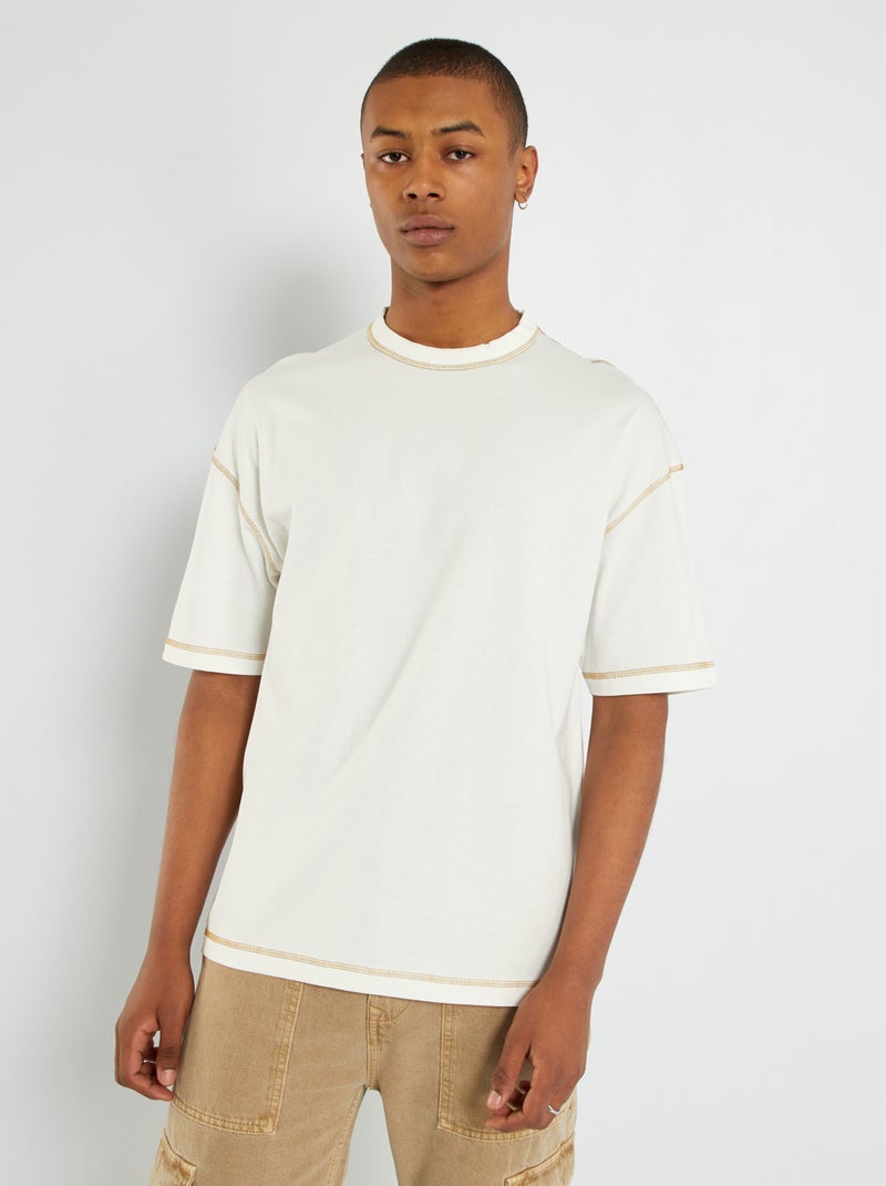 T-shirt en jersey avec surpiqûres blanc - Kiabi