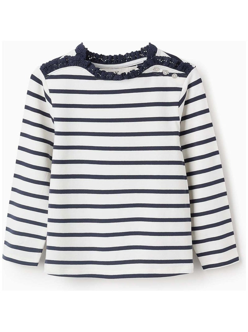 T-shirt en Jersey avec Volants au Col Blanc - Kiabi