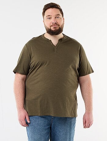 T-shirt en jersey col tunisien et manches courtes