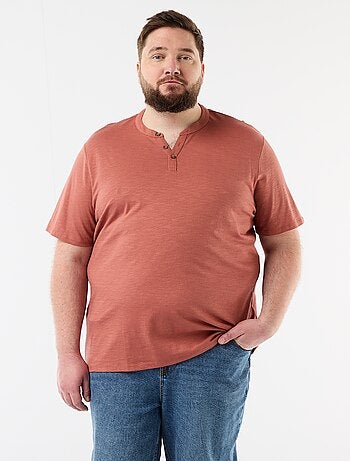 T-shirt en jersey col tunisien et manches courtes