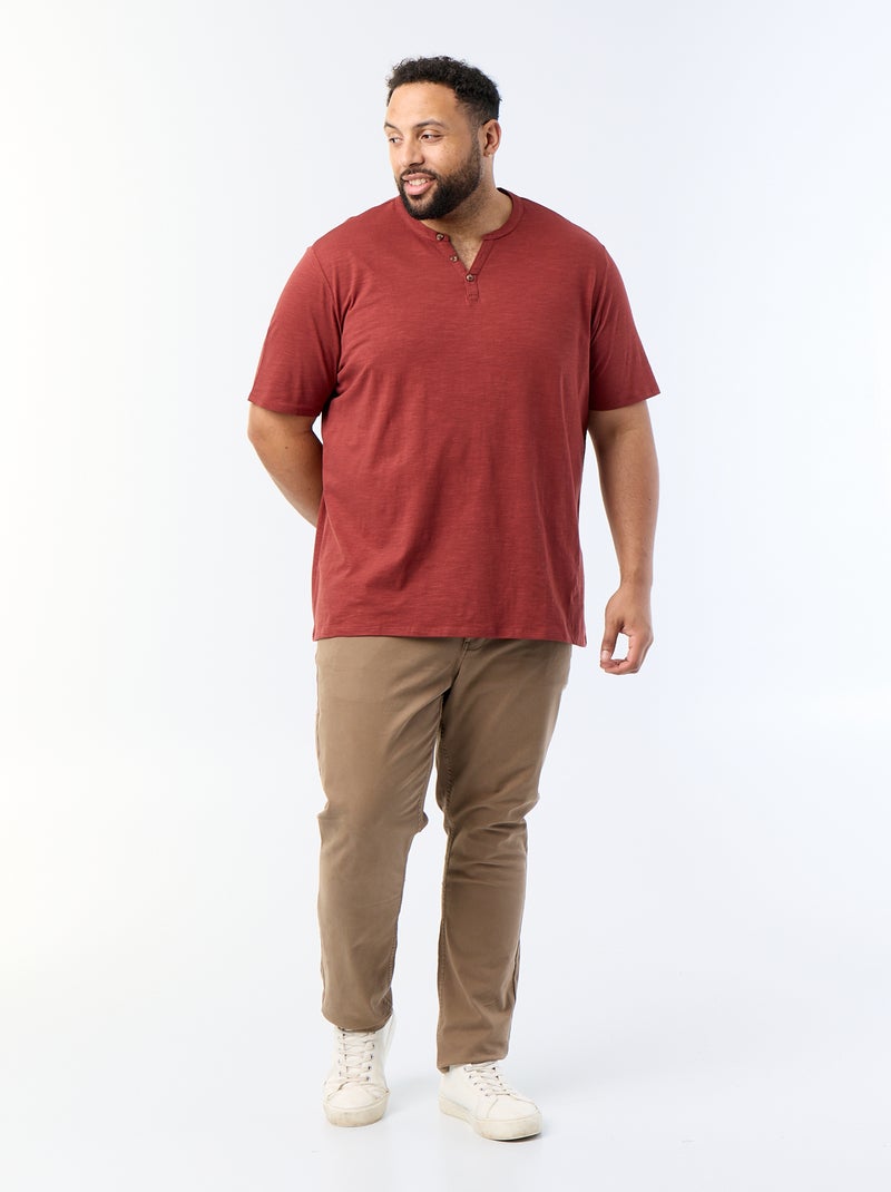 T-shirt en jersey col tunisien et manches courtes Rouge - Kiabi