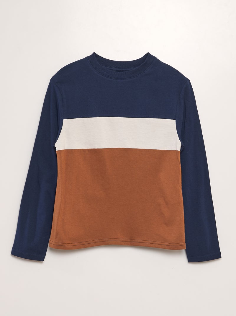 T-shirt en jersey color block Marron/blanc/bleu marine - Kiabi