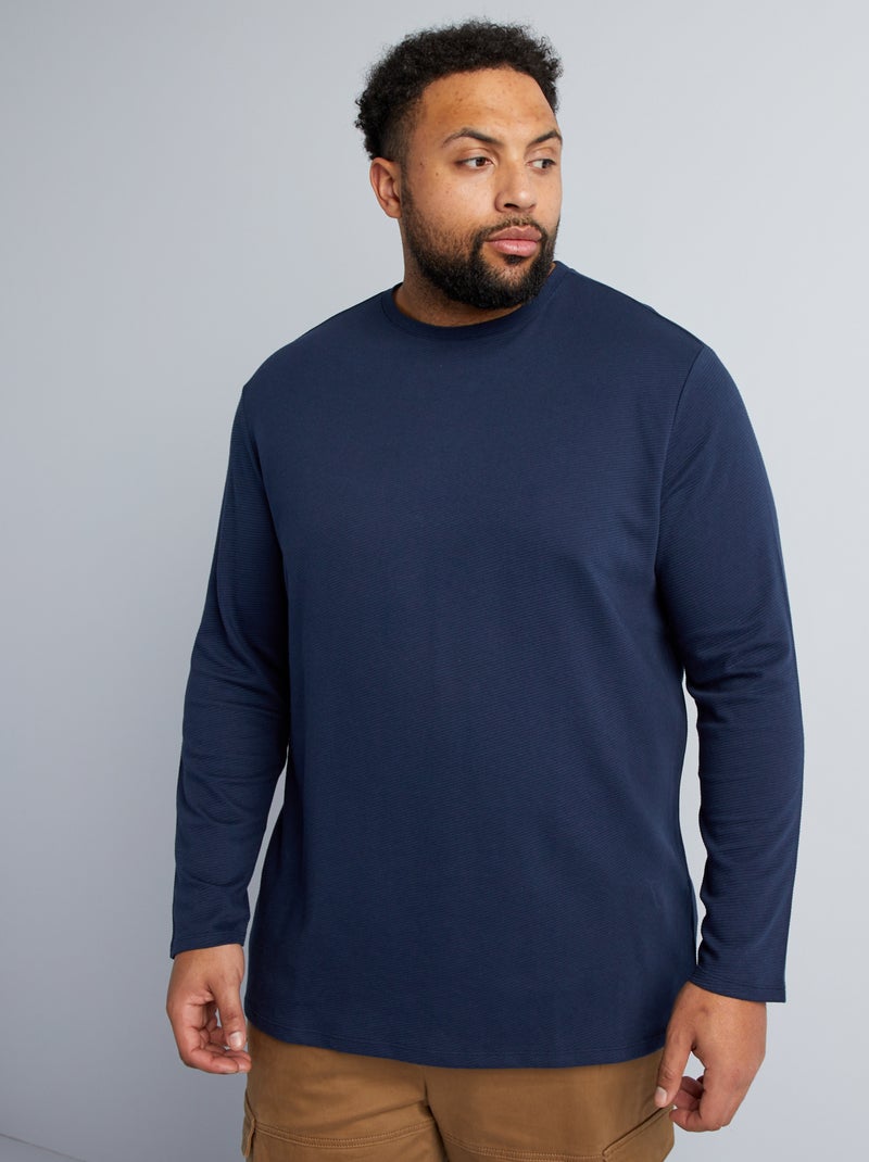 T-shirt en jersey côtèle bleu marine - Kiabi