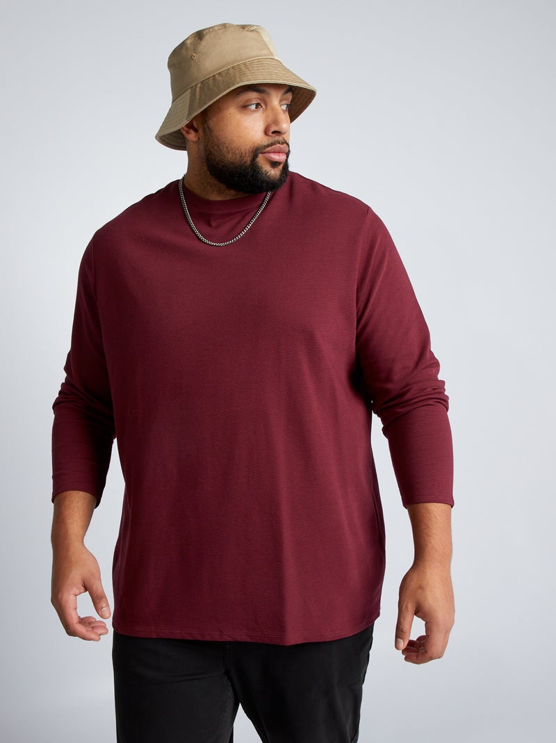 T-shirt en jersey côtèle bordeaux foncé - Kiabi