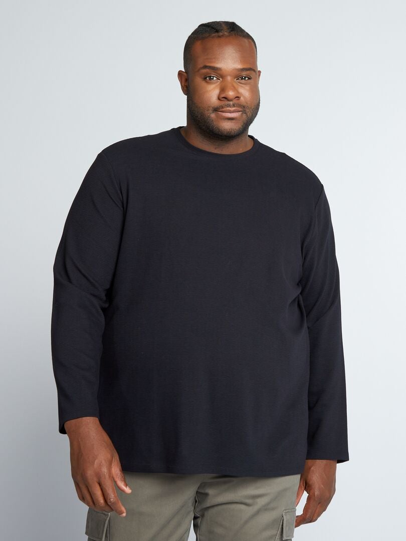 T-shirt en jersey côtèle noir - Kiabi