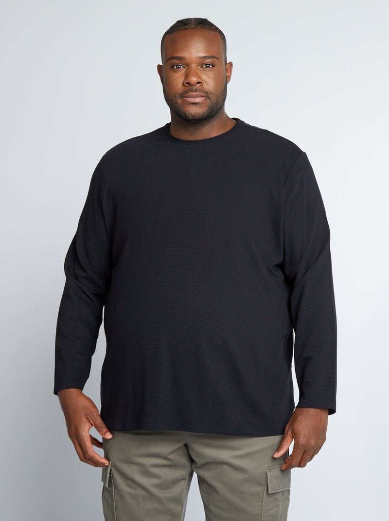 T-shirt en jersey côtèle noir - Kiabi