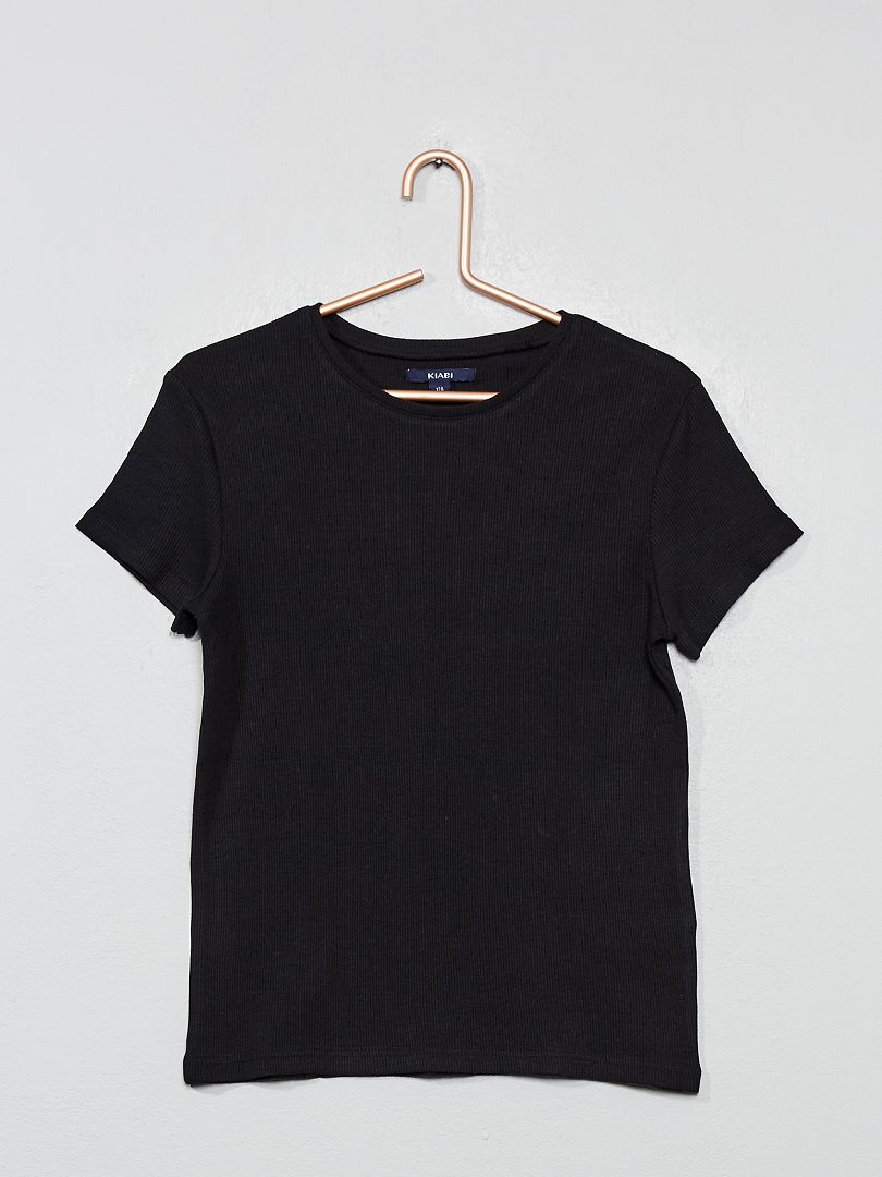 T-shirt en jersey côtelé rayé noir - Kiabi