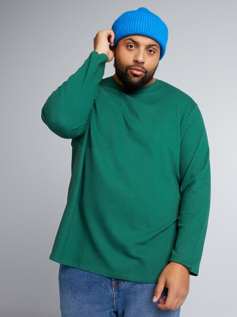 T-shirt en jersey côtèle Vert - Kiabi