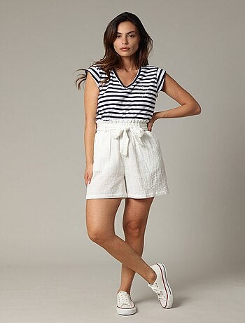 T-shirt en jersey de coton avec broderie cœur et rayures 'Deeluxe'