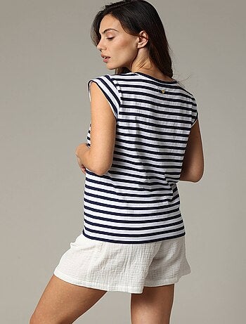 T-shirt en jersey de coton avec broderie cœur et rayures 'Deeluxe'