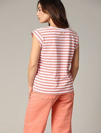 T-shirt en jersey de coton avec broderie cœur et rayures 'Deeluxe'