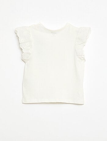 T-shirt en jersey de coton avec manches courtes en broderie anglaise