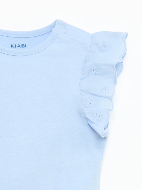 T-shirt en jersey de coton avec manches courtes en broderie anglaise - Kiabi
