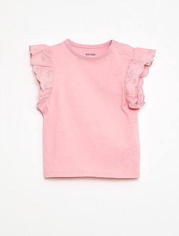 T-shirt en jersey de coton avec manches courtes en broderie anglaise