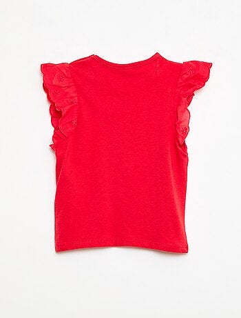 T-shirt en jersey de coton avec manches courtes en broderie anglaise