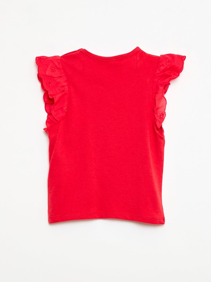 T-shirt en jersey de coton avec manches courtes en broderie anglaise Rouge - Kiabi