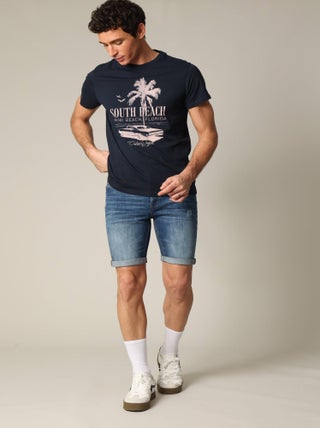 T-shirt en jersey de coton avec print et manches courtes 'Deeluxe'