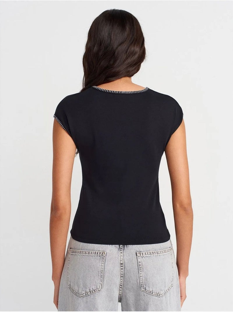 T-shirt En Jersey De Coton, Coupe Ajustée Noir - Kiabi