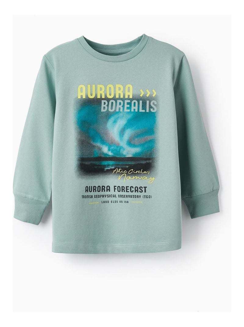 T-shirt en jersey de coton pour garçon 'Aurora Borealis' manches longues  NORTHERN CALLING Vert clair - Kiabi