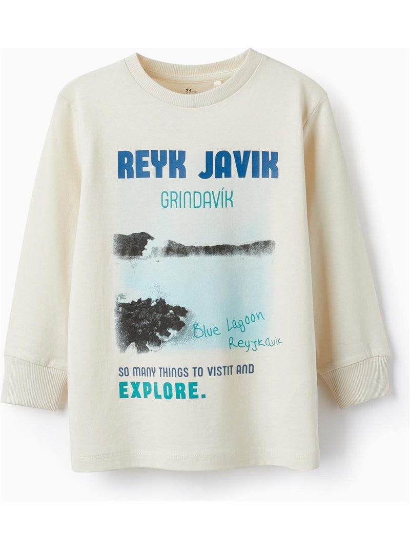T-shirt en jersey de coton pour garçon 'Explore' manches longues  NORTHERN CALLING Beige clair - Kiabi