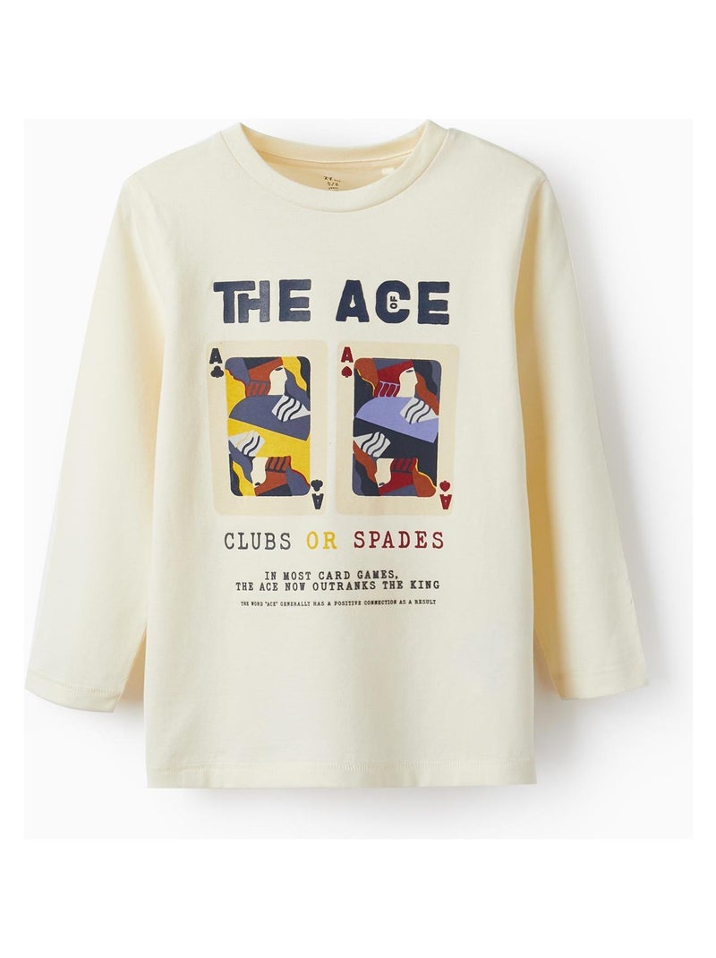 T-shirt en jersey de coton pour garçon 'The Ace' manches longues  ACE CLUBS Beige clair - Kiabi